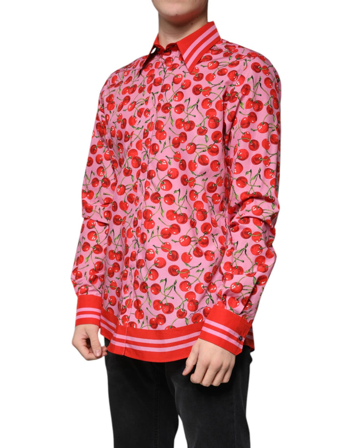 Dolce &amp; Gabbana Pink Cherry Cotton Formal Martini Dress Shirt