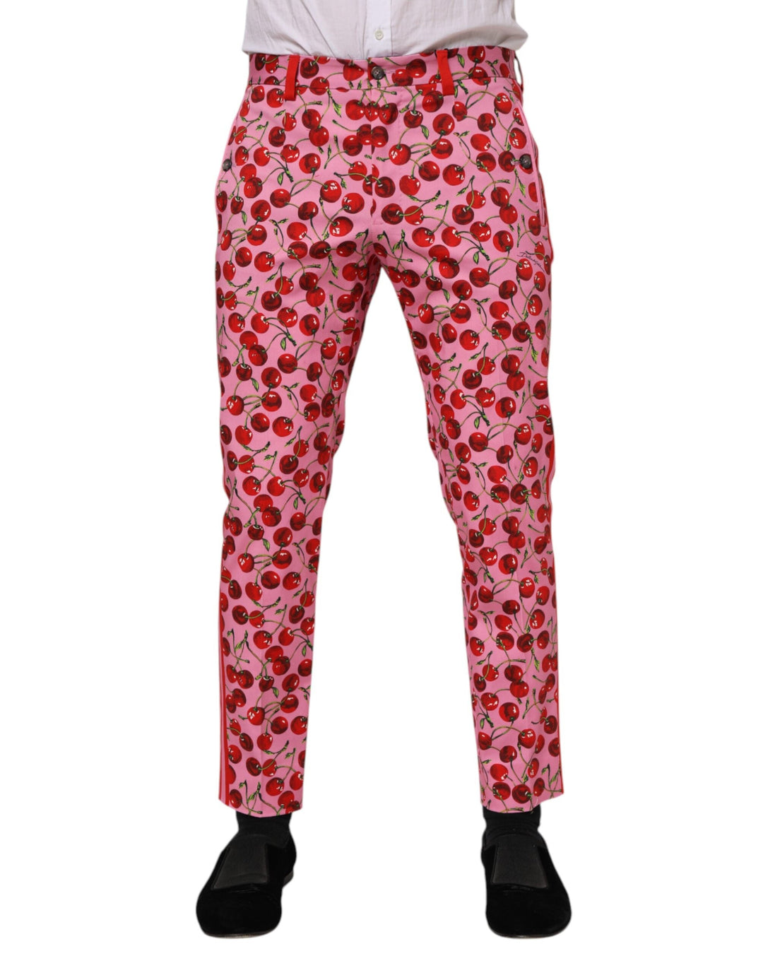 Men’s Dolce &amp; Gabbana Pink Cherry Print Cotton Dress Pants
