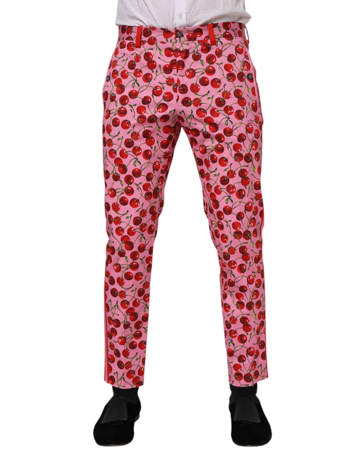 Men’s Dolce &amp; Gabbana Pink Cherry Print Cotton Dress Pants