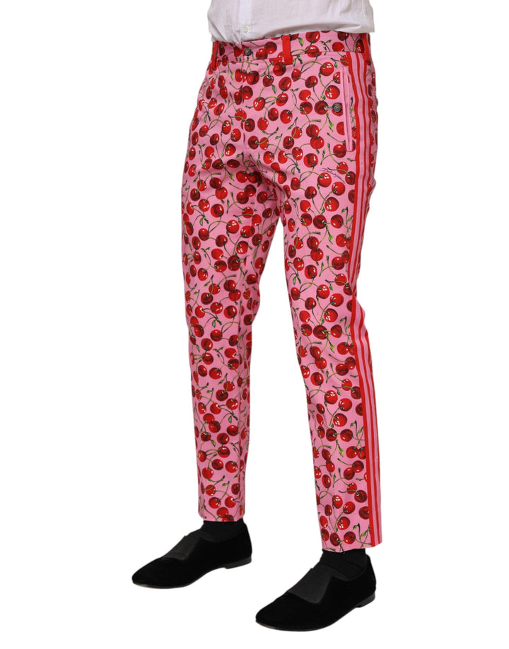 Men’s Dolce &amp; Gabbana Pink Cherry Print Cotton Dress Pants