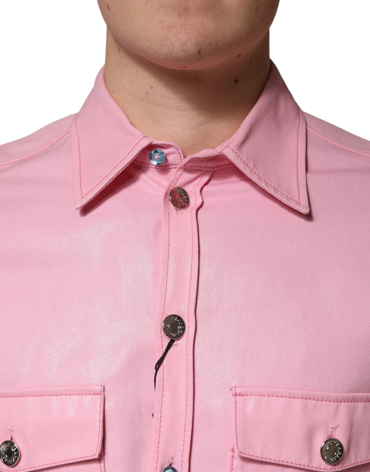 Dolce &amp; Gabbana Pink Cotton Collared Men Button Down Shirt