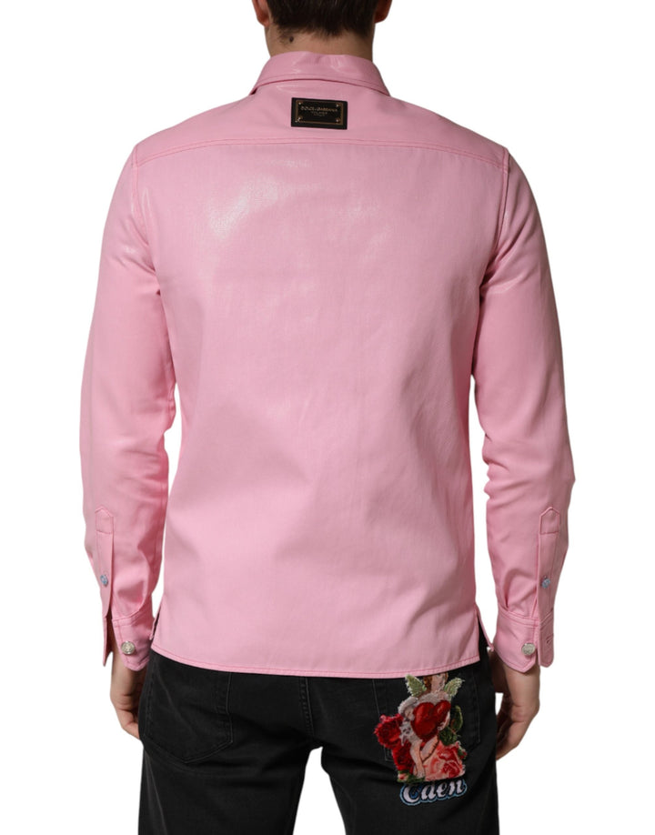 Dolce &amp; Gabbana Pink Cotton Collared Men Button Down Shirt