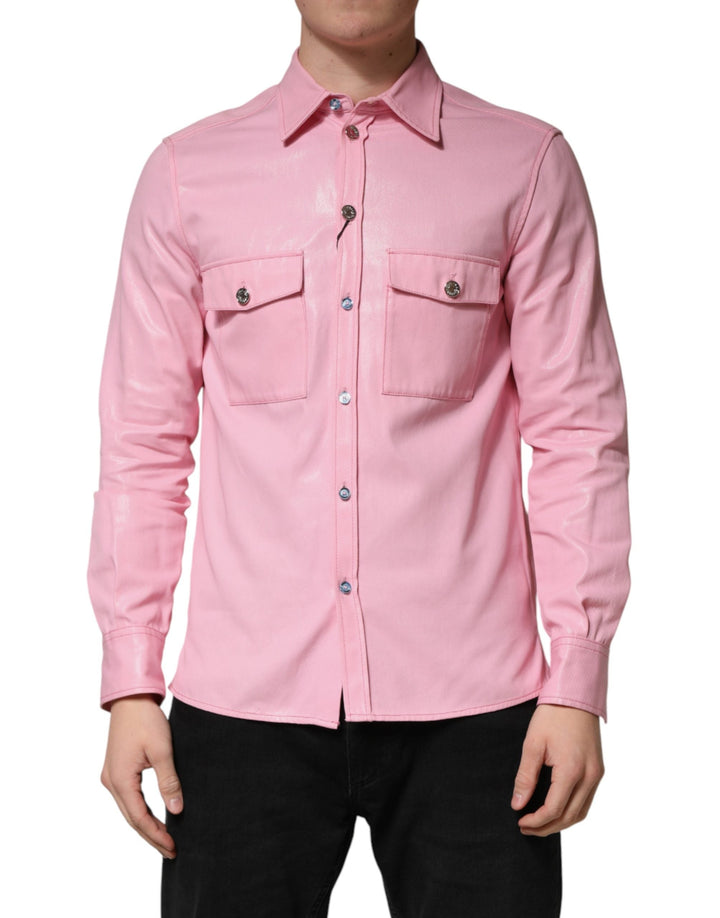 Dolce &amp; Gabbana Pink Cotton Collared Men Button Down Shirt