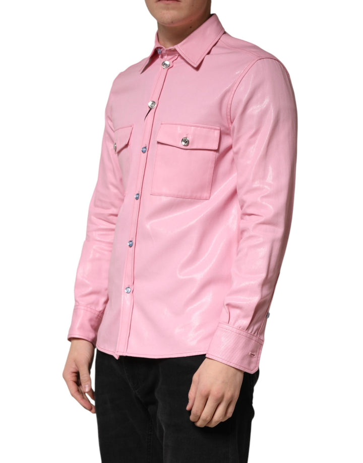 Dolce &amp; Gabbana Pink Cotton Collared Men Button Down Shirt