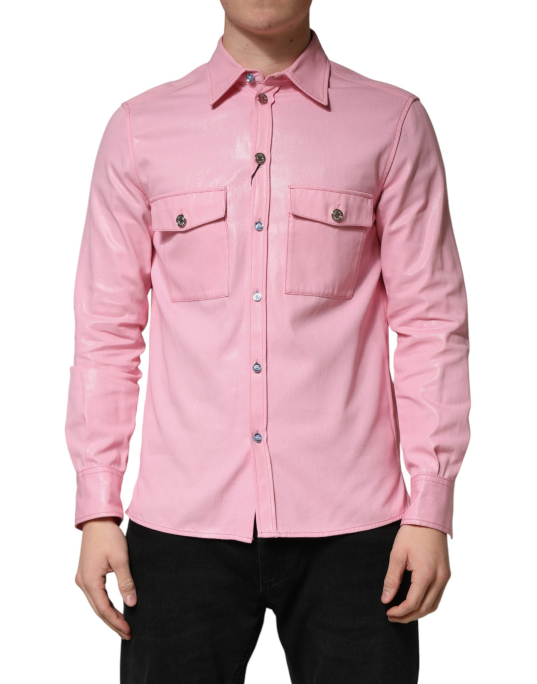 Men’s Dolce &amp; Gabbana Pink Cotton Collared Men Button Down Shirt
