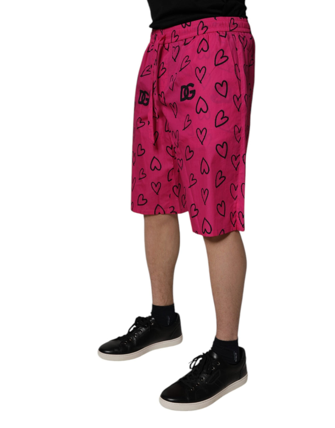 Men’s Dolce &amp; Gabbana Pink Cotton Heart Print Bermuda Shorts