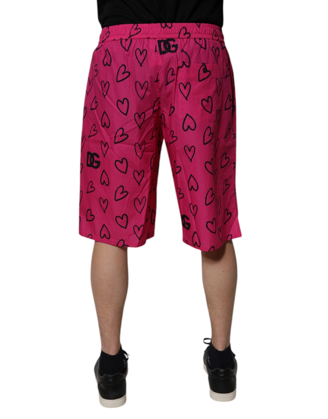 Men’s Dolce &amp; Gabbana Pink Cotton Heart Print Bermuda Shorts