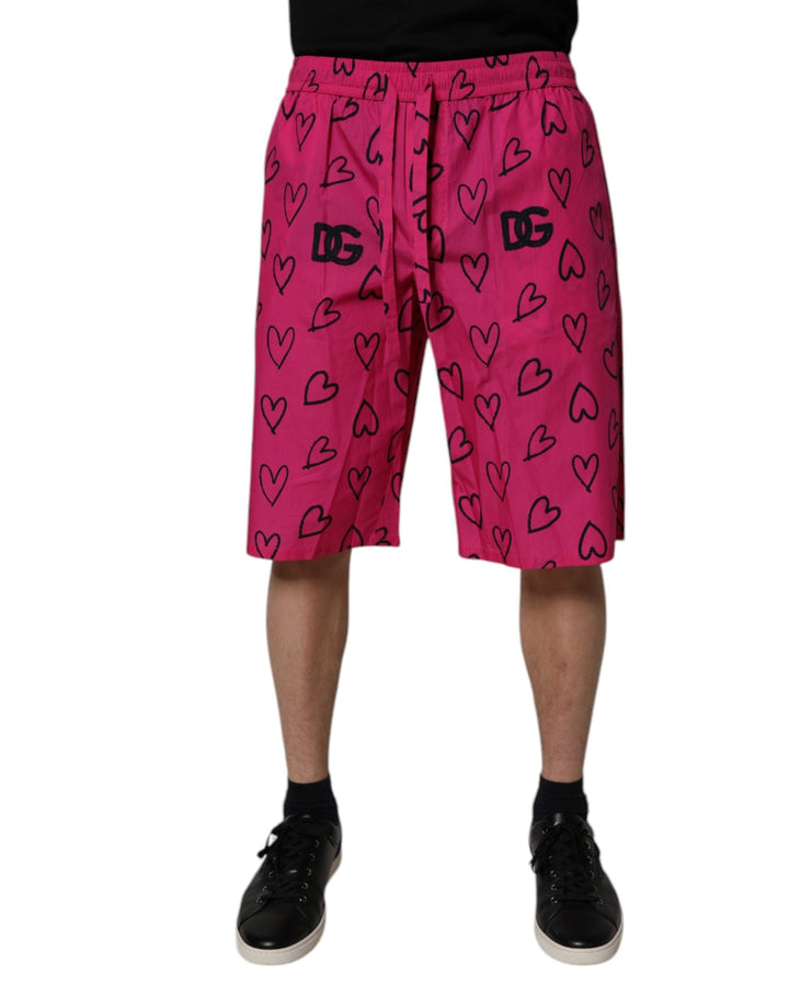 Men’s Dolce &amp; Gabbana Pink Cotton Heart Print Bermuda Shorts