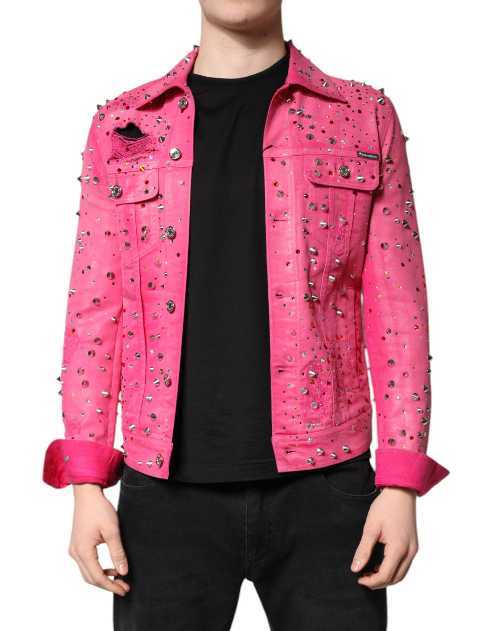 Men’s Dolce & Gabbana Pink Crystal Embellished Cotton Denim Jacket