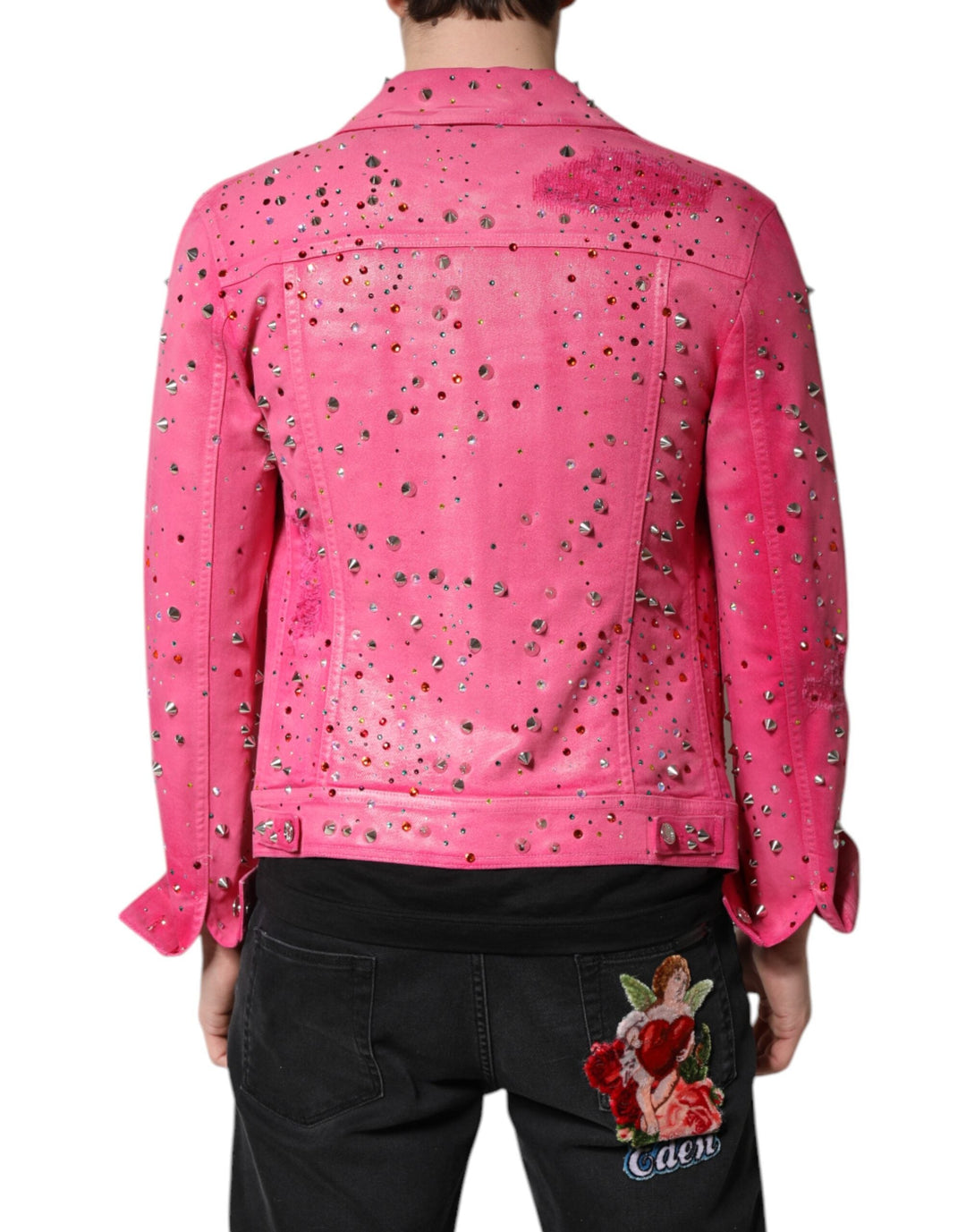Men’s Dolce &amp; Gabbana Pink Crystal Embellished Cotton Denim Jacket