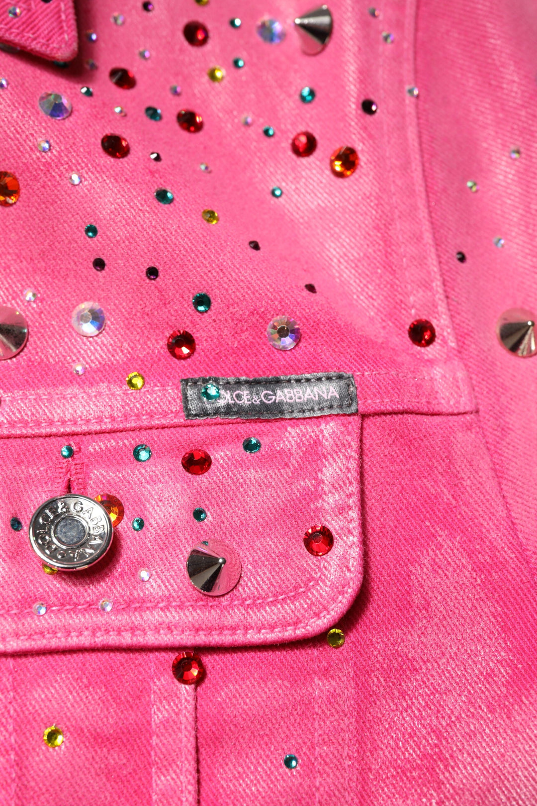 Men’s Dolce &amp; Gabbana Pink Crystal Embellished Cotton Denim Jacket