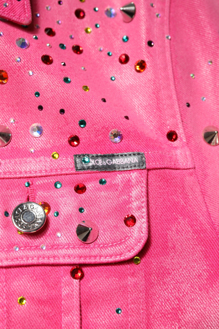 Men’s Dolce &amp; Gabbana Pink Crystal Embellished Cotton Denim Jacket