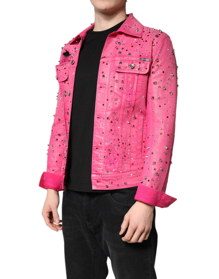 Men’s Dolce &amp; Gabbana Pink Crystal Embellished Cotton Denim Jacket