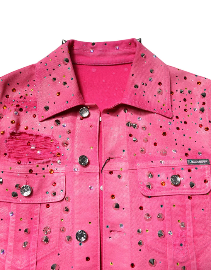 Men’s Dolce &amp; Gabbana Pink Crystal Embellished Cotton Denim Jacket
