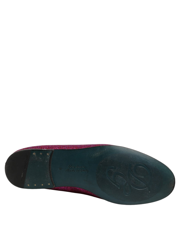 Men’s Dolce &amp; Gabbana Pink Glitter Lurex Logo Dress Loafers Shoes
