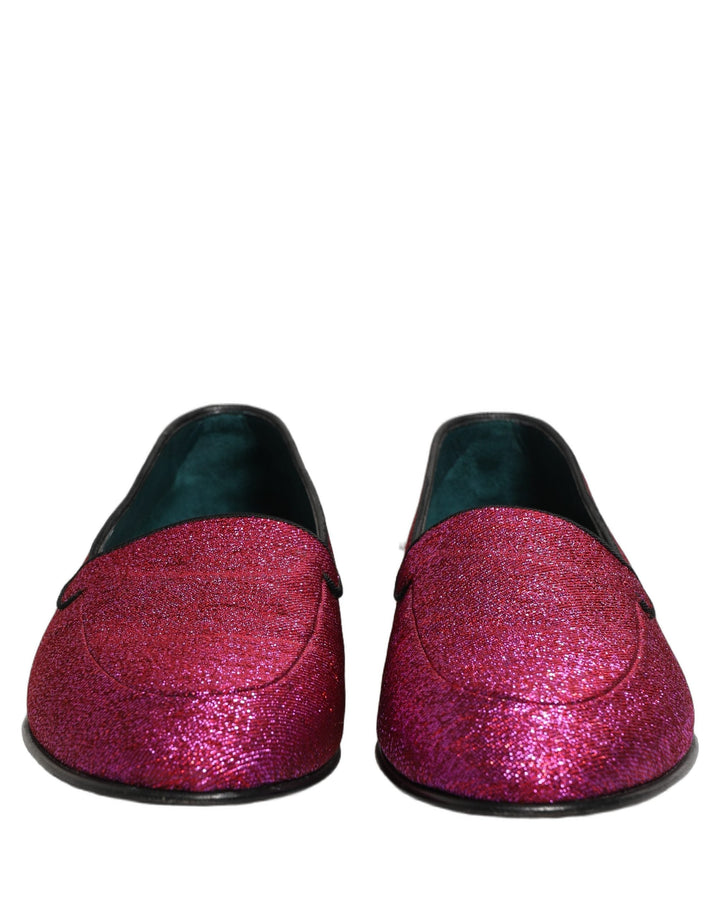 Men’s Dolce &amp; Gabbana Pink Glitter Lurex Logo Dress Loafers Shoes
