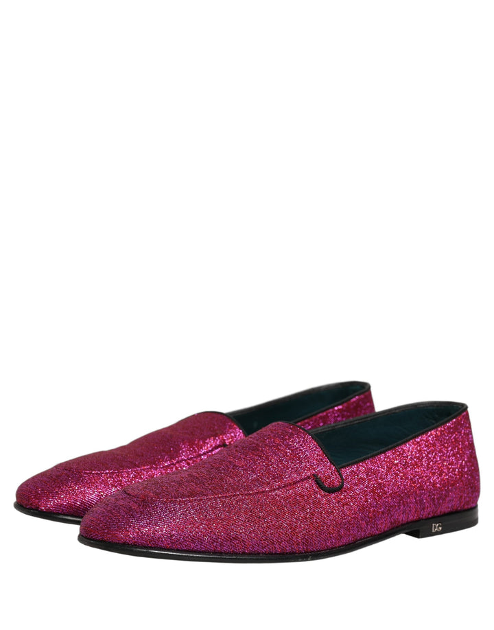Men’s Dolce &amp; Gabbana Pink Glitter Lurex Logo Dress Loafers Shoes
