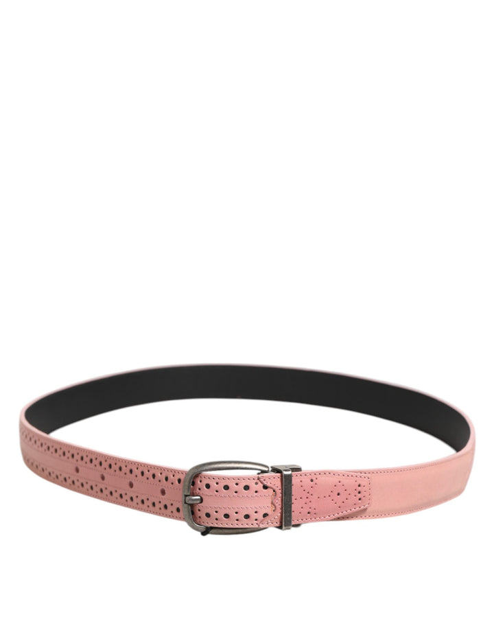 Dolce &amp; Gabbana Pink Leather Perforated Detailing Buckle Belt