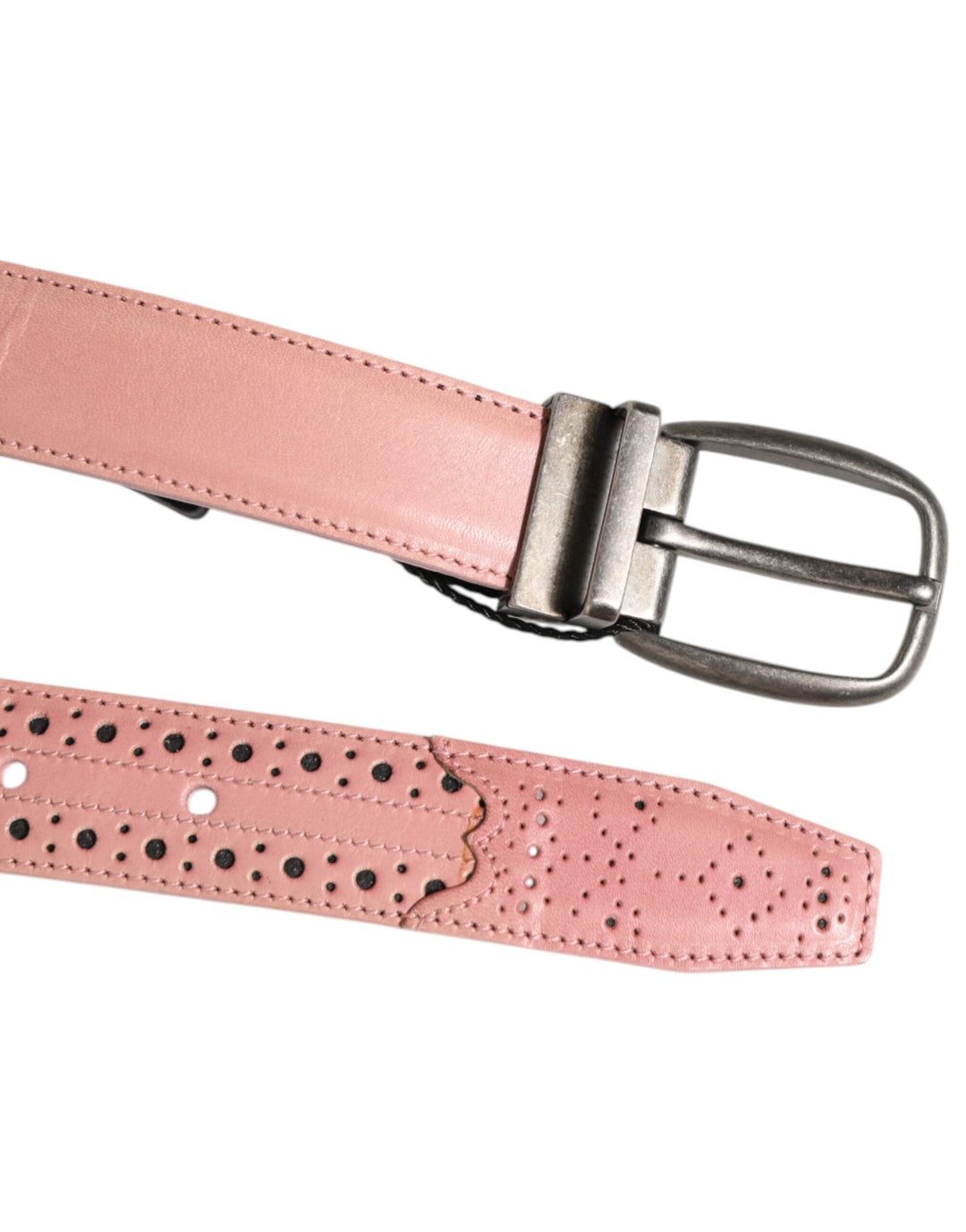 Dolce &amp; Gabbana Pink Leather Perforated Detailing Buckle Belt