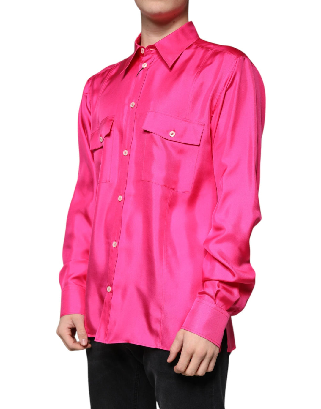Men’s Dolce &amp; Gabbana Pink Silk Collared Button Down Men Shirt