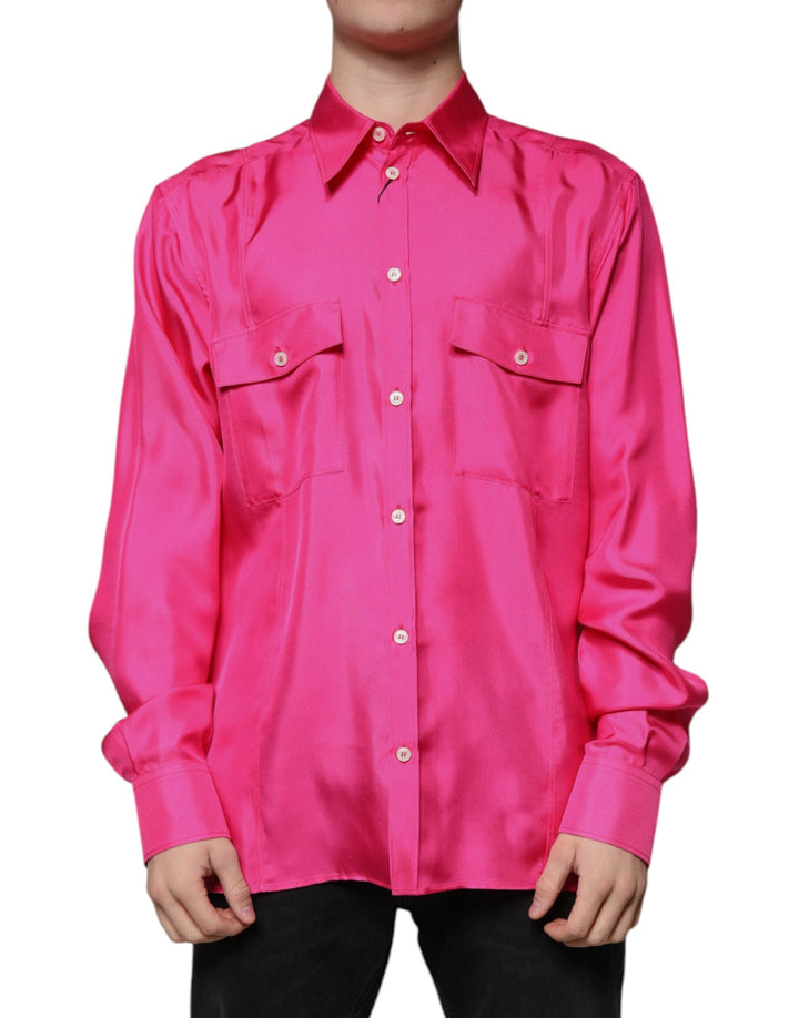 Men’s Dolce &amp; Gabbana Pink Silk Collared Button Down Men Shirt
