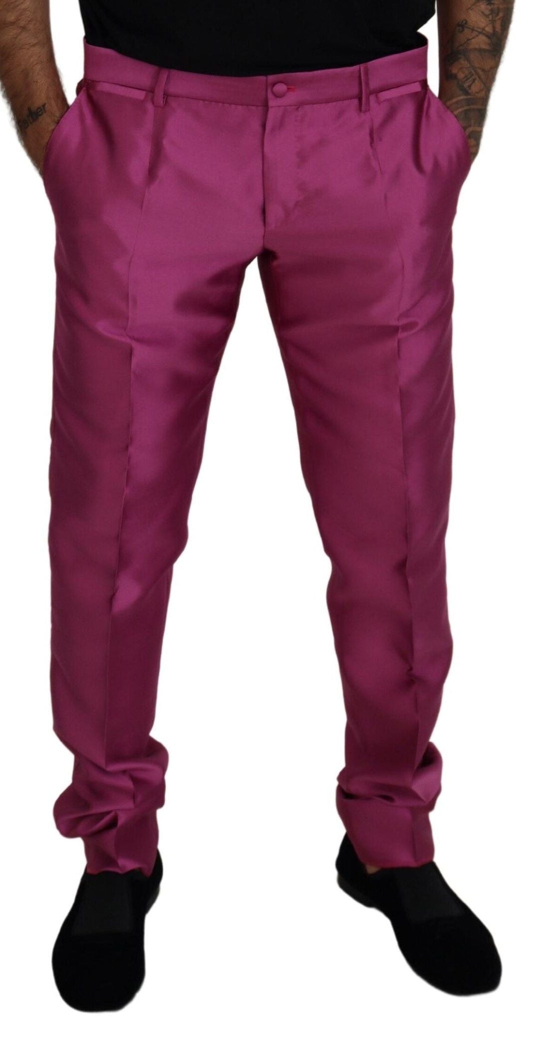 Men’s Dolce &amp; Gabbana Pink Silk Slim Trousers Dress Formal Pants
