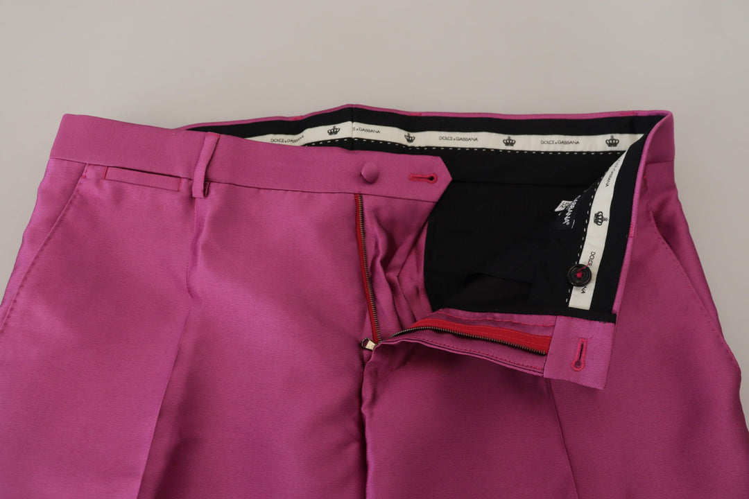 Men’s Dolce &amp; Gabbana Pink Silk Slim Trousers Dress Formal Pants