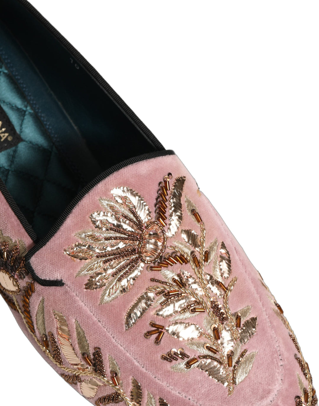 Men’s Dolce &amp; Gabbana Pink Velvet Floral Embroidery Loafers Shoes