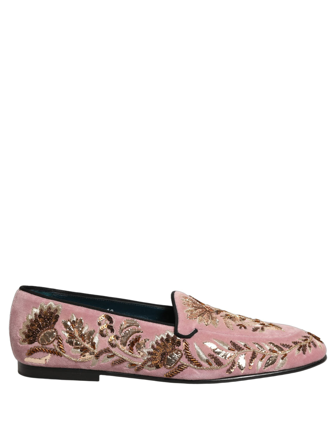Men’s Dolce &amp; Gabbana Pink Velvet Floral Embroidery Loafers Shoes