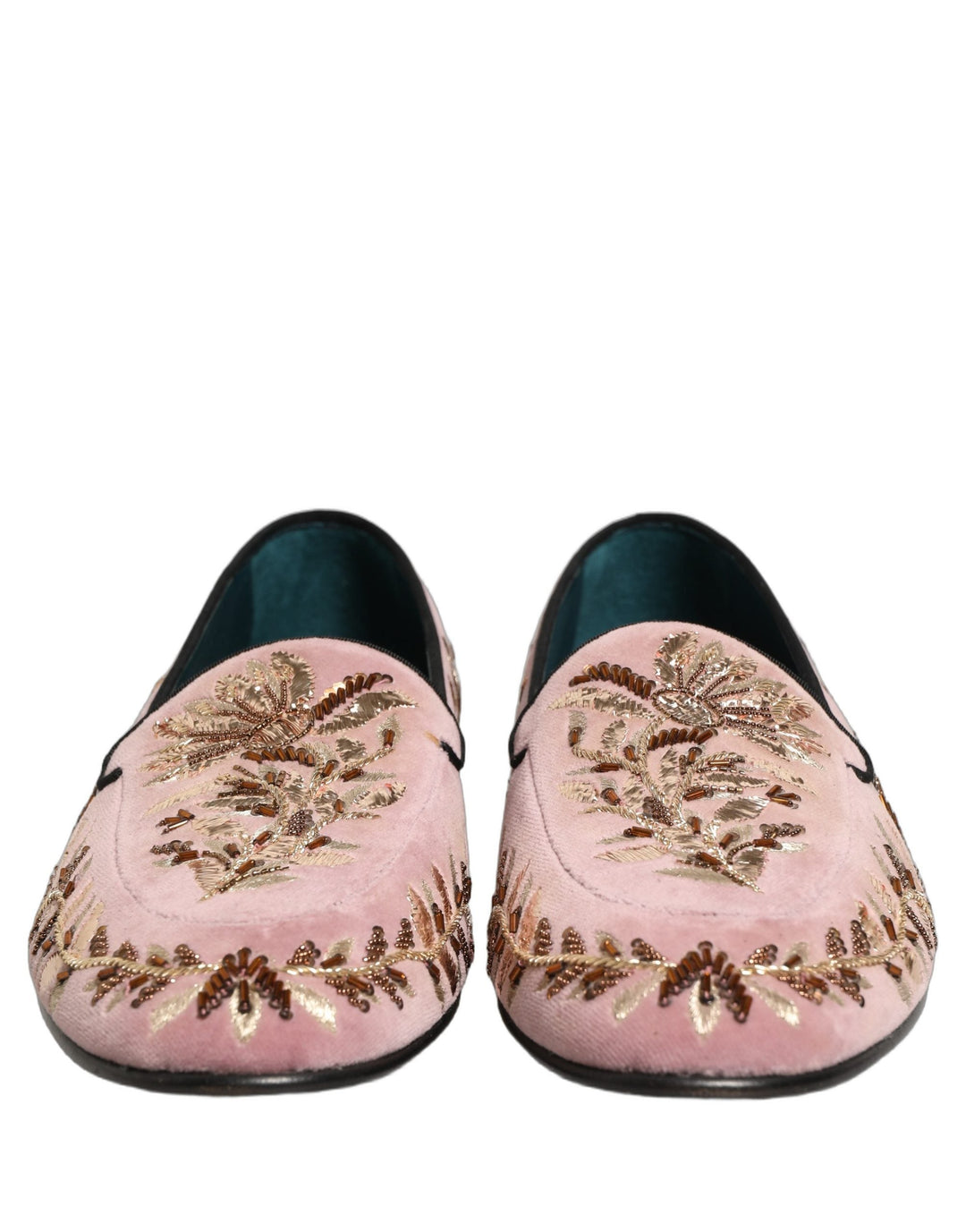 Men’s Dolce &amp; Gabbana Pink Velvet Floral Embroidery Loafers Shoes