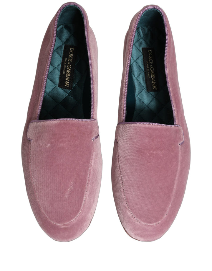 Men’s Dolce &amp; Gabbana Pink Velvet Slip on Men Flats Loafers Shoes