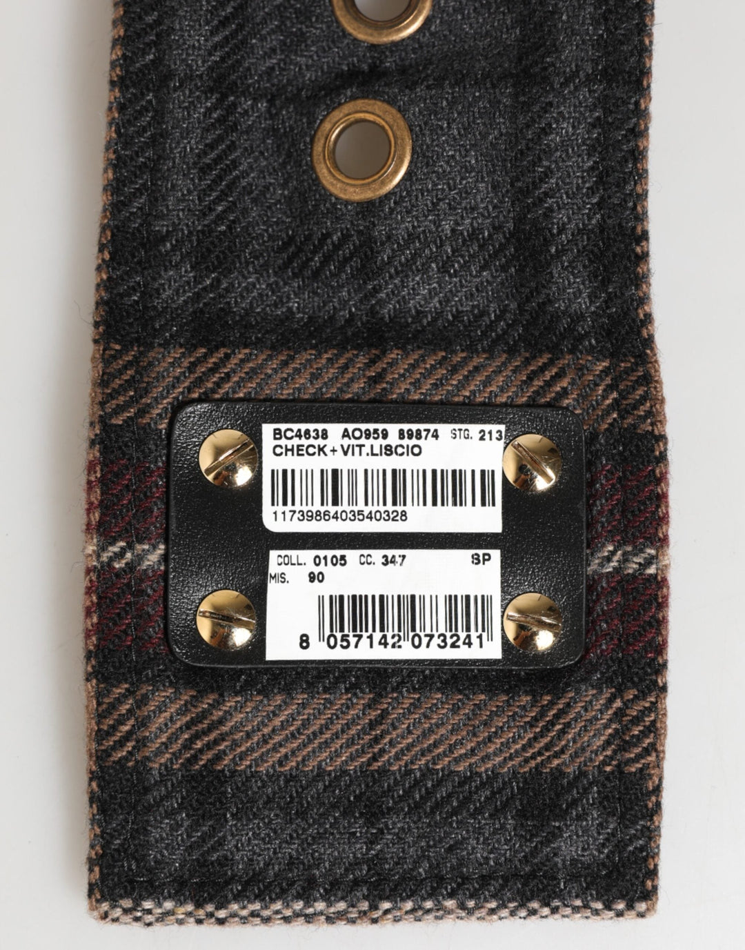 Dolce &amp; Gabbana Plaid Fabric Logo Plate Brass Buckle Belt