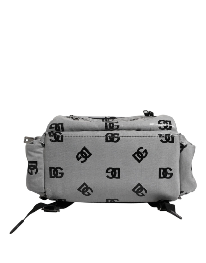 Men’s Dolce &amp; Gabbana Polyester Gray Black Dg Logo Plaque Backpack Bag