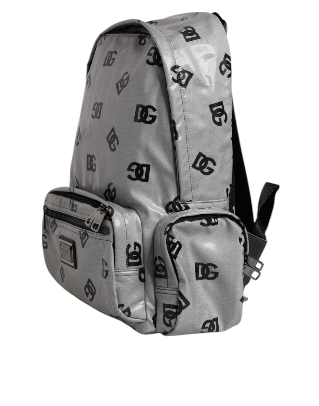 Men’s Dolce &amp; Gabbana Polyester Gray Black Dg Logo Plaque Backpack Bag