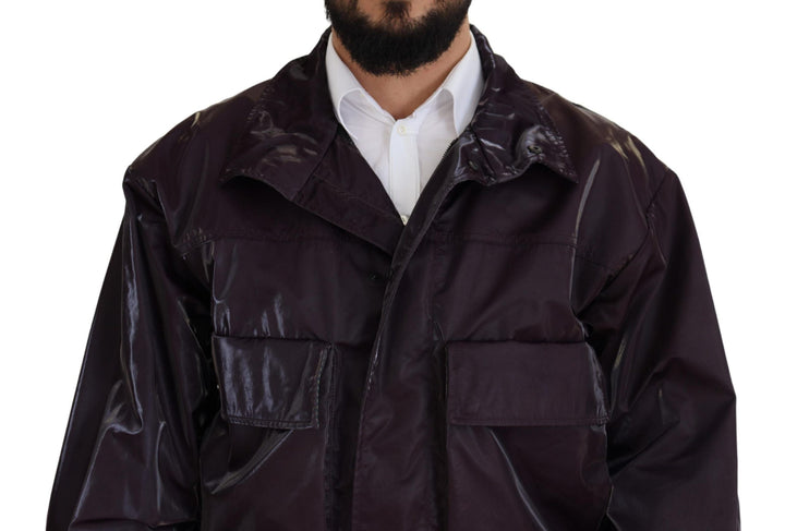 Men’s Dolce &amp; Gabbana Purple Nylon Collared Biker Coat Jacket