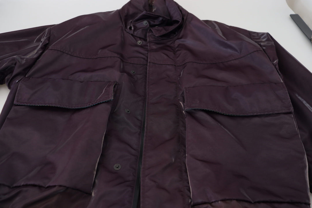 Men’s Dolce &amp; Gabbana Purple Nylon Collared Biker Coat Jacket