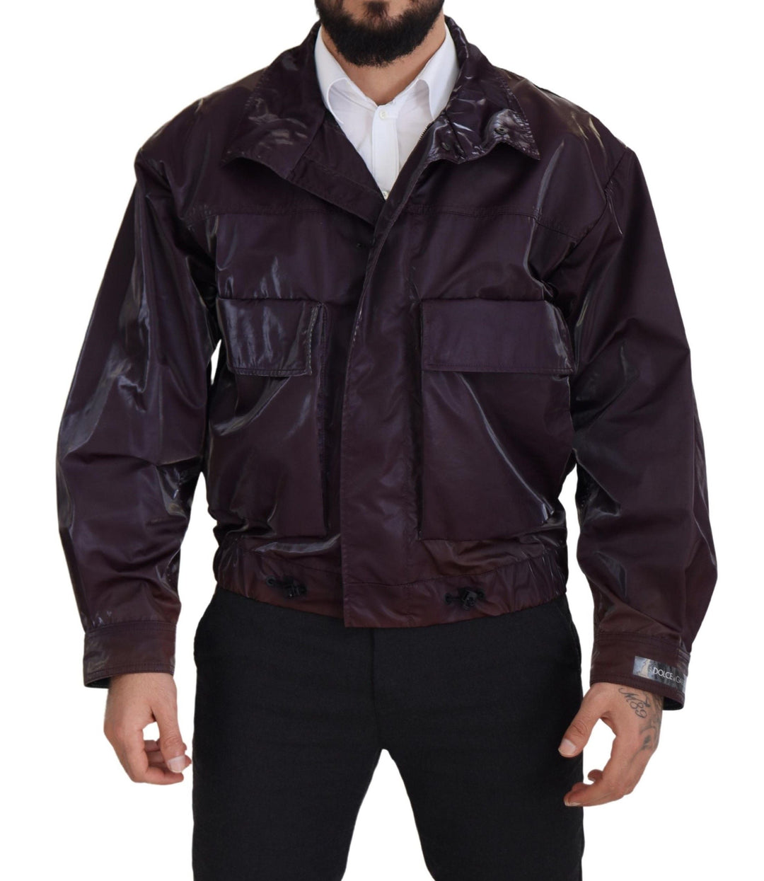 Men’s Dolce &amp; Gabbana Purple Nylon Collared Biker Coat Jacket