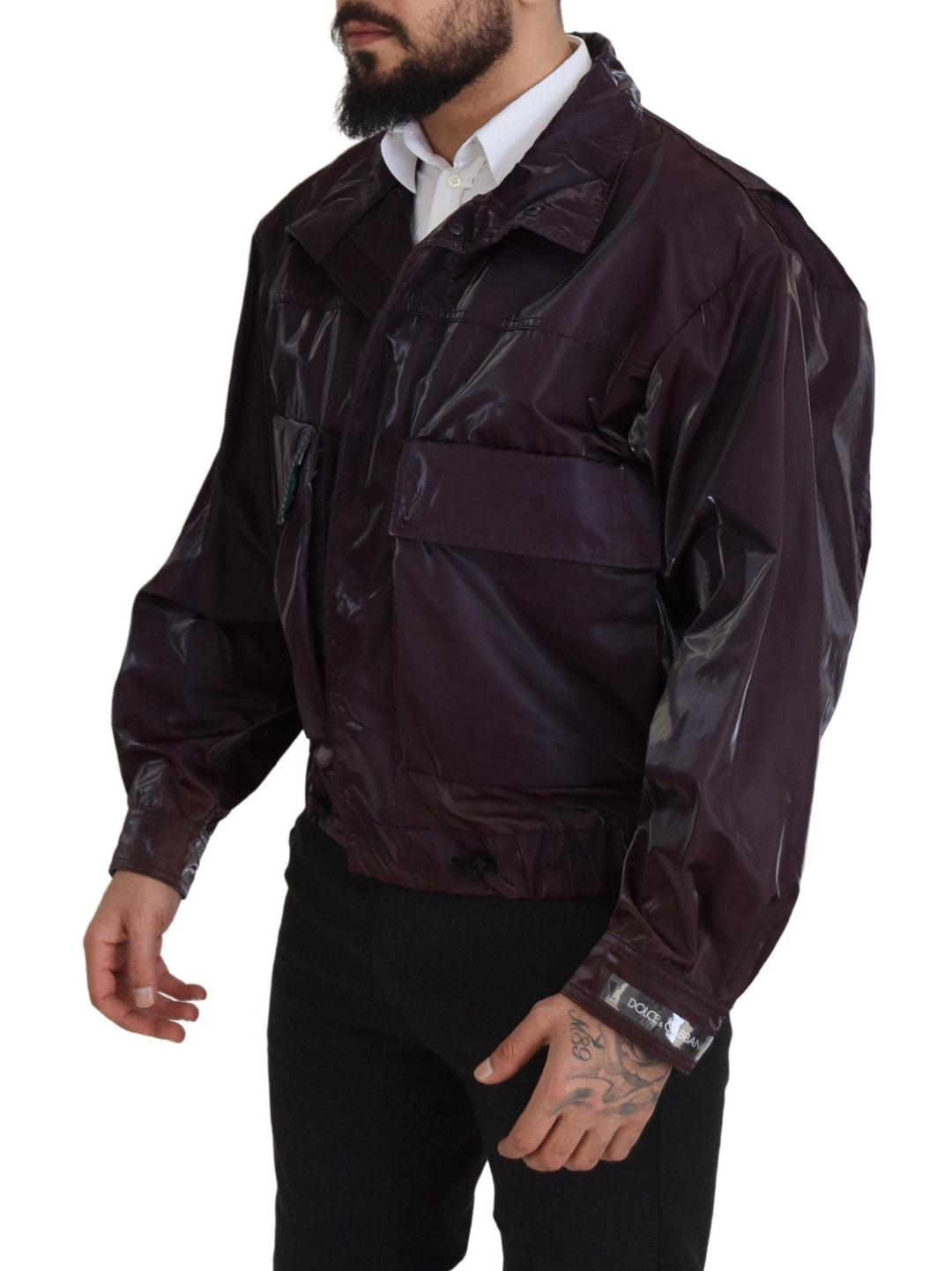 Men’s Dolce &amp; Gabbana Purple Nylon Collared Biker Coat Jacket