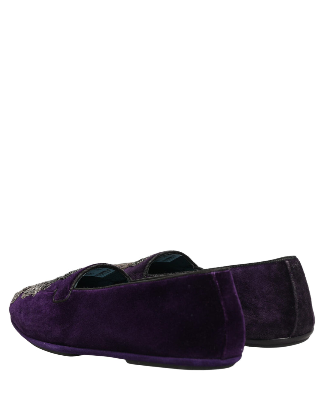 Men’s Dolce &amp; Gabbana Purple Velvet Crown Embroidery Loafers Shoes