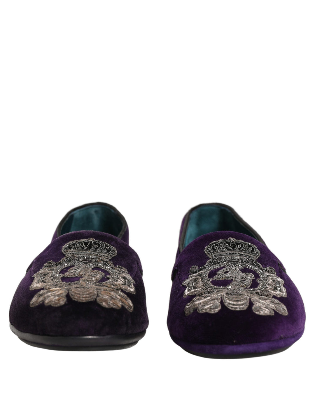 Men’s Dolce &amp; Gabbana Purple Velvet Crown Embroidery Loafers Shoes