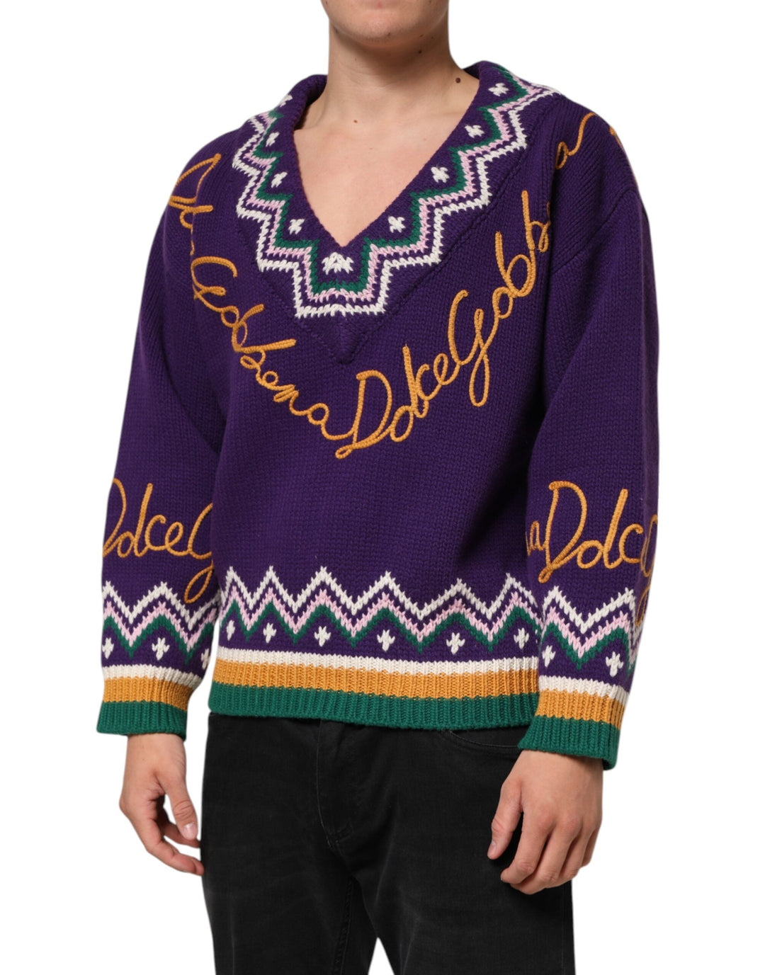 Men’s Dolce &amp; Gabbana Purple Wool Dg Logo Men Knit Pullover Sweater