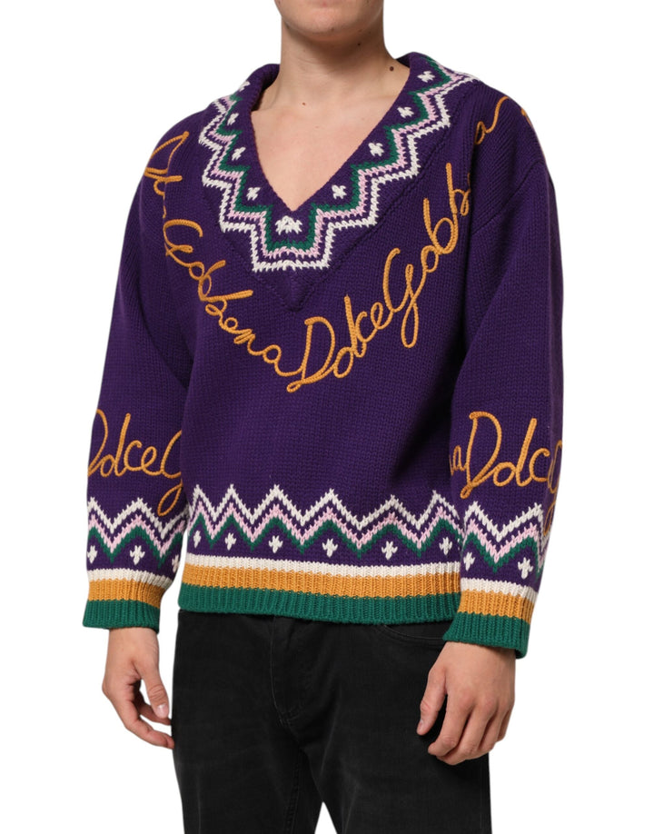 Men’s Dolce &amp; Gabbana Purple Wool Dg Logo Men Knit Pullover Sweater