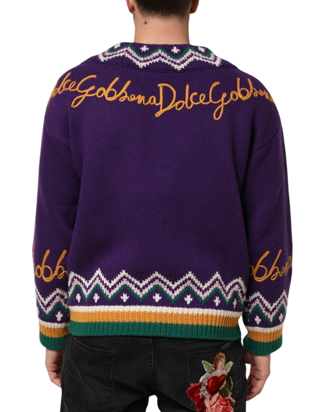 Men’s Dolce &amp; Gabbana Purple Wool Dg Logo Men Knit Pullover Sweater