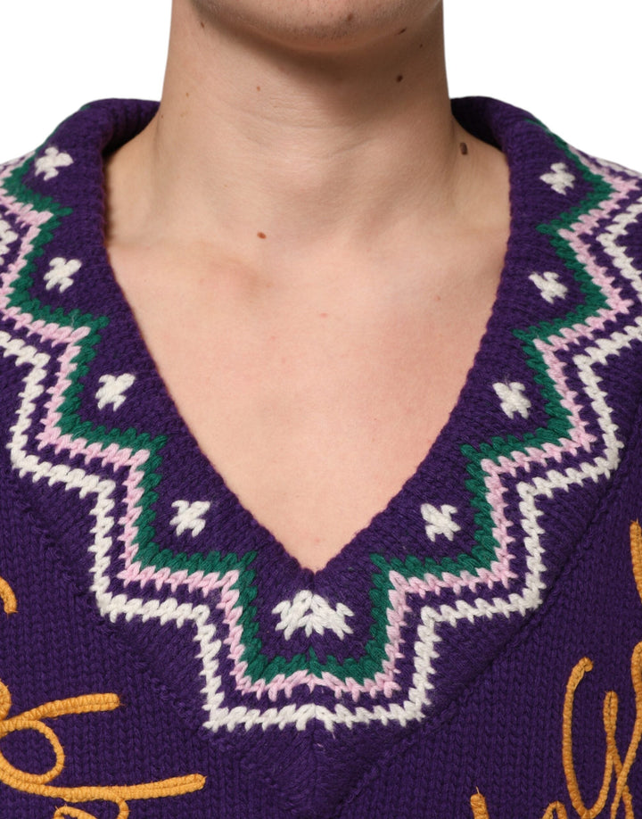 Men’s Dolce &amp; Gabbana Purple Wool Dg Logo Men Knit Pullover Sweater
