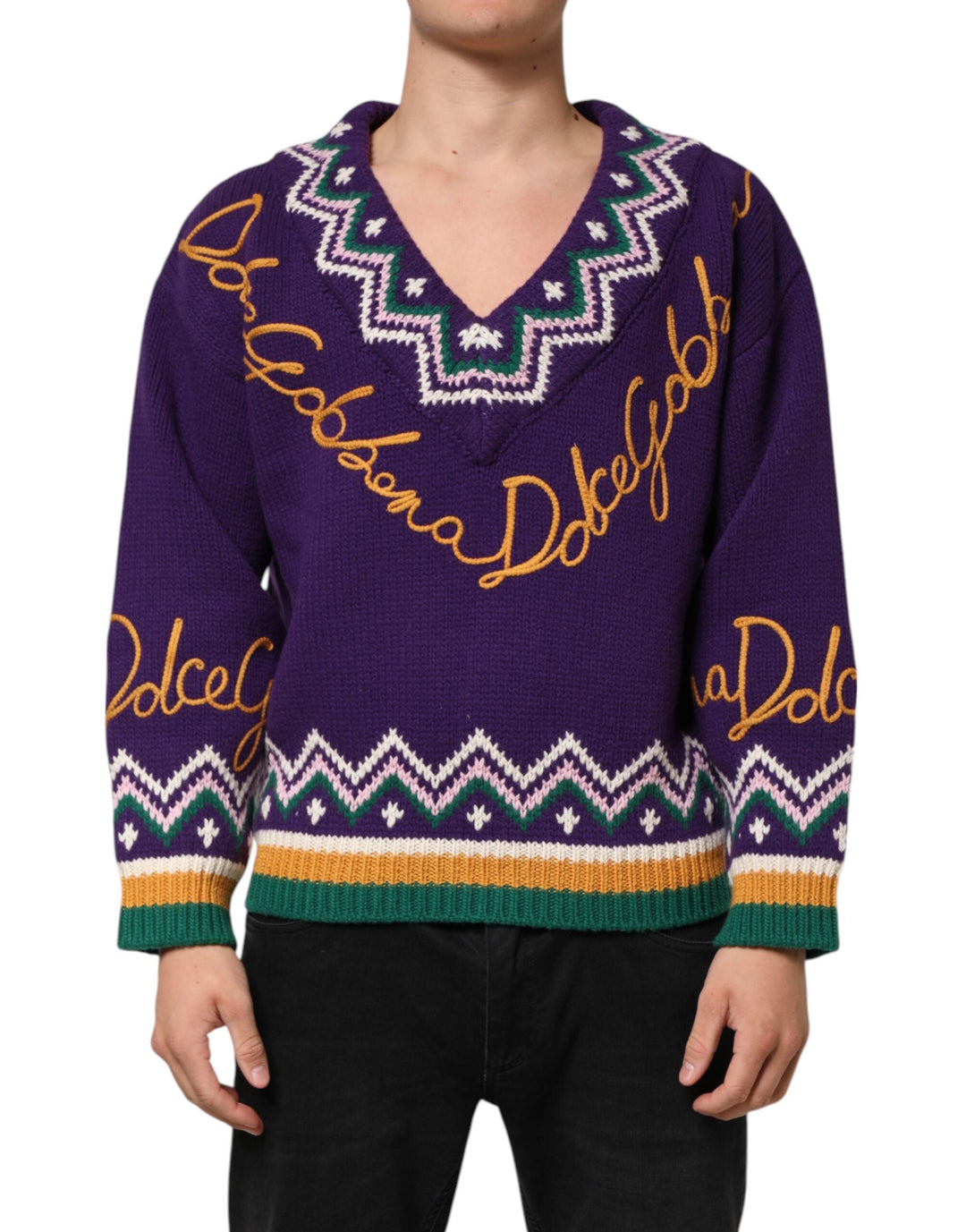 Men’s Dolce &amp; Gabbana Purple Wool Dg Logo Men Knit Pullover Sweater