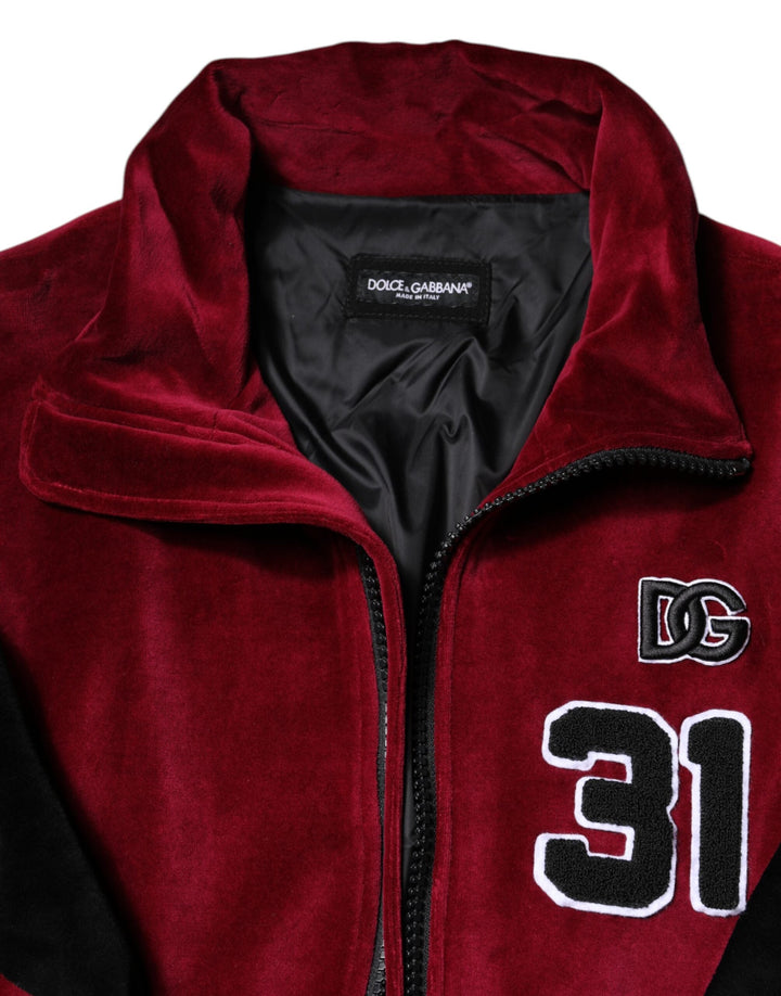 Men’s Dolce &amp; Gabbana Red Black Cotton Logo Fullzip Bomber Jacket