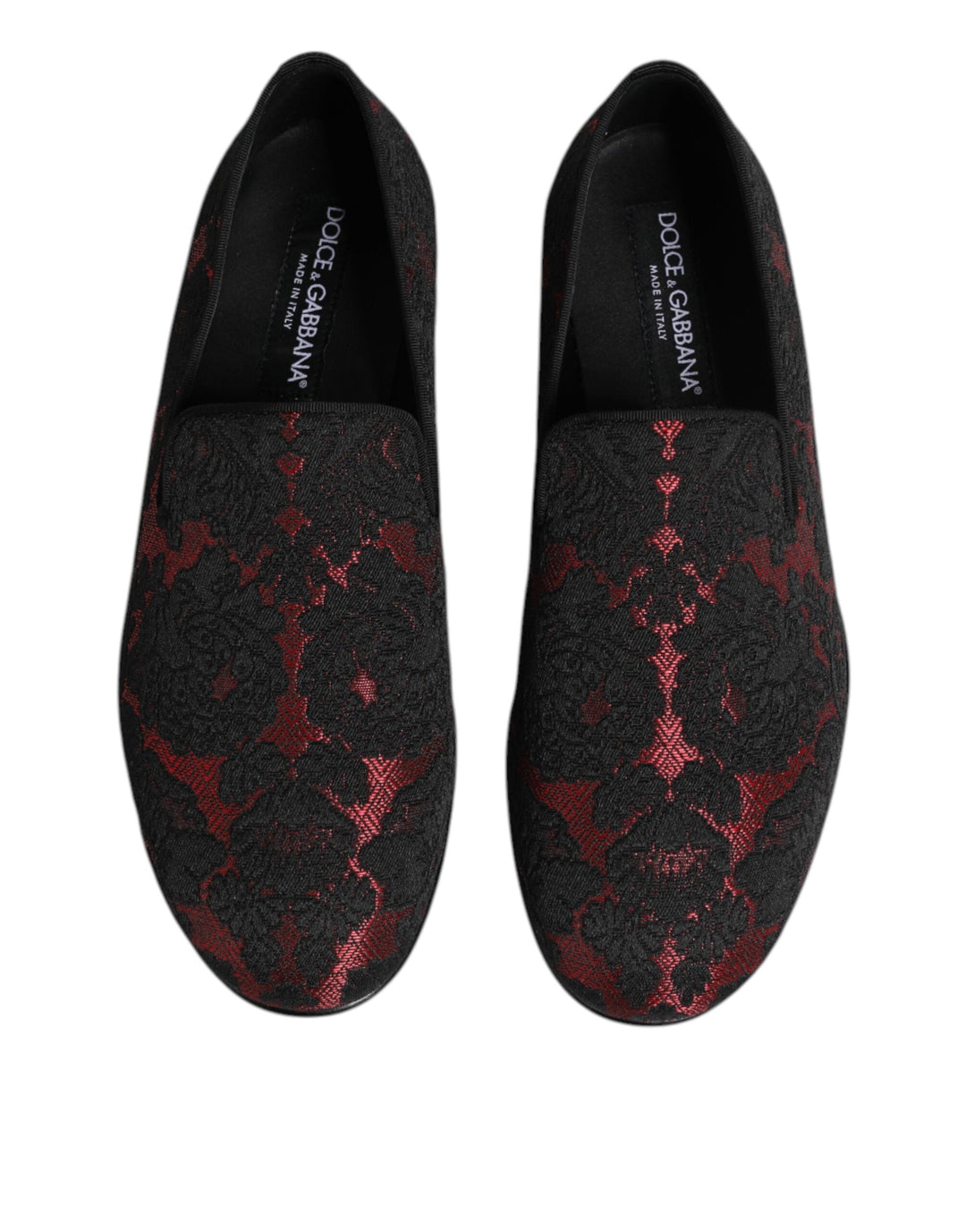 Men’s Dolce &amp; Gabbana Red Black Jacquard Slip on Loafers Shoes