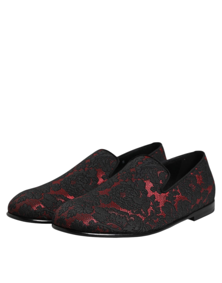 Men’s Dolce &amp; Gabbana Red Black Jacquard Slip on Loafers Shoes