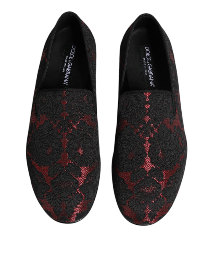 Men’s Dolce &amp; Gabbana Red Black Jacquard Slip on Men Loafers Shoes