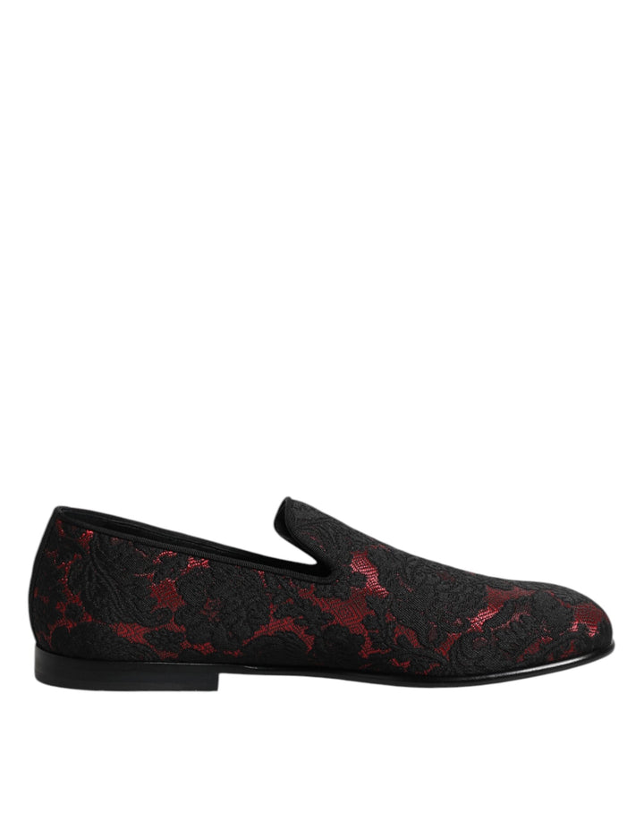Men’s Dolce &amp; Gabbana Red Black Jacquard Slip on Men Loafers Shoes